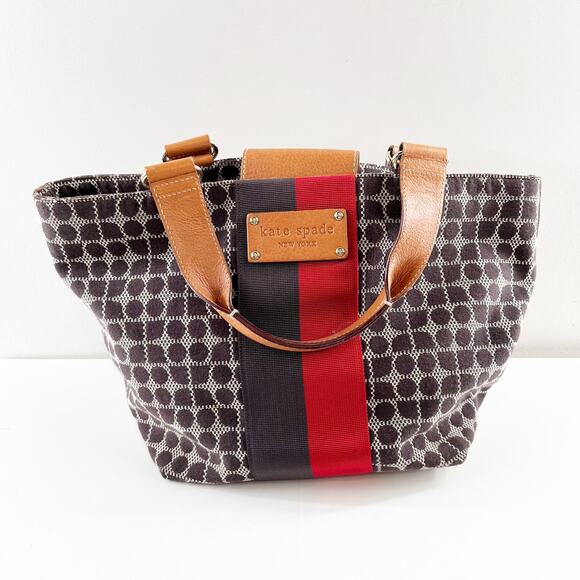 Kate Spade Noel Tracy Classic‎ Bucket Tote Medium Leather Handbag Purse Blue Red - Picture 1 of 9